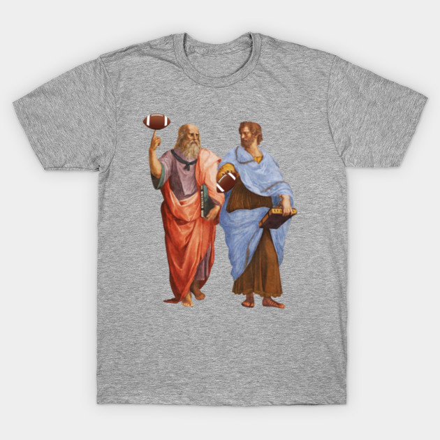 Aristotle and Plato with Footballs Pigskin Grid Raphael School of Athens Philosophy Gift Shirt for Philosophers and Book Lovers